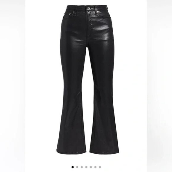 RAG & BONE Casey High-Rise Ankle Flare Coated Black Jeans WDD22F2917GBL - Picture 7 of 13